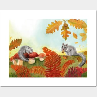 European Fat Dormouse Glis glis in Nature Illustration Posters and Art